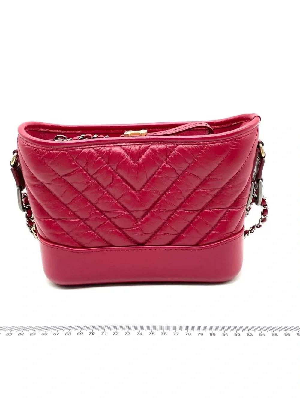 CHANEL Burgundy Quilted Chevron Leather Shoulder Bag with Gold CC Charm